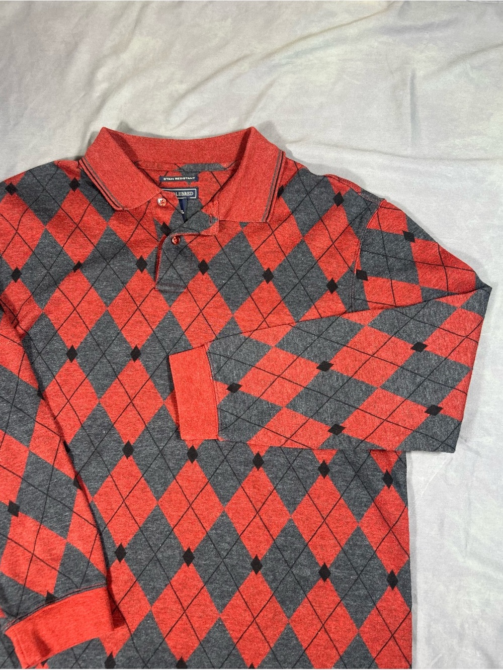 Classic Argyle Polo Shirt - Red/Gray